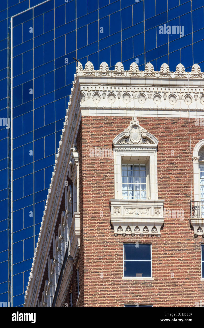 Continental Plaza, Downtown, vetro ufficio torre, Hilton Fort Worth, storico Hotel Texas, Russell, edificio grattacielo, Texas, Foto Stock