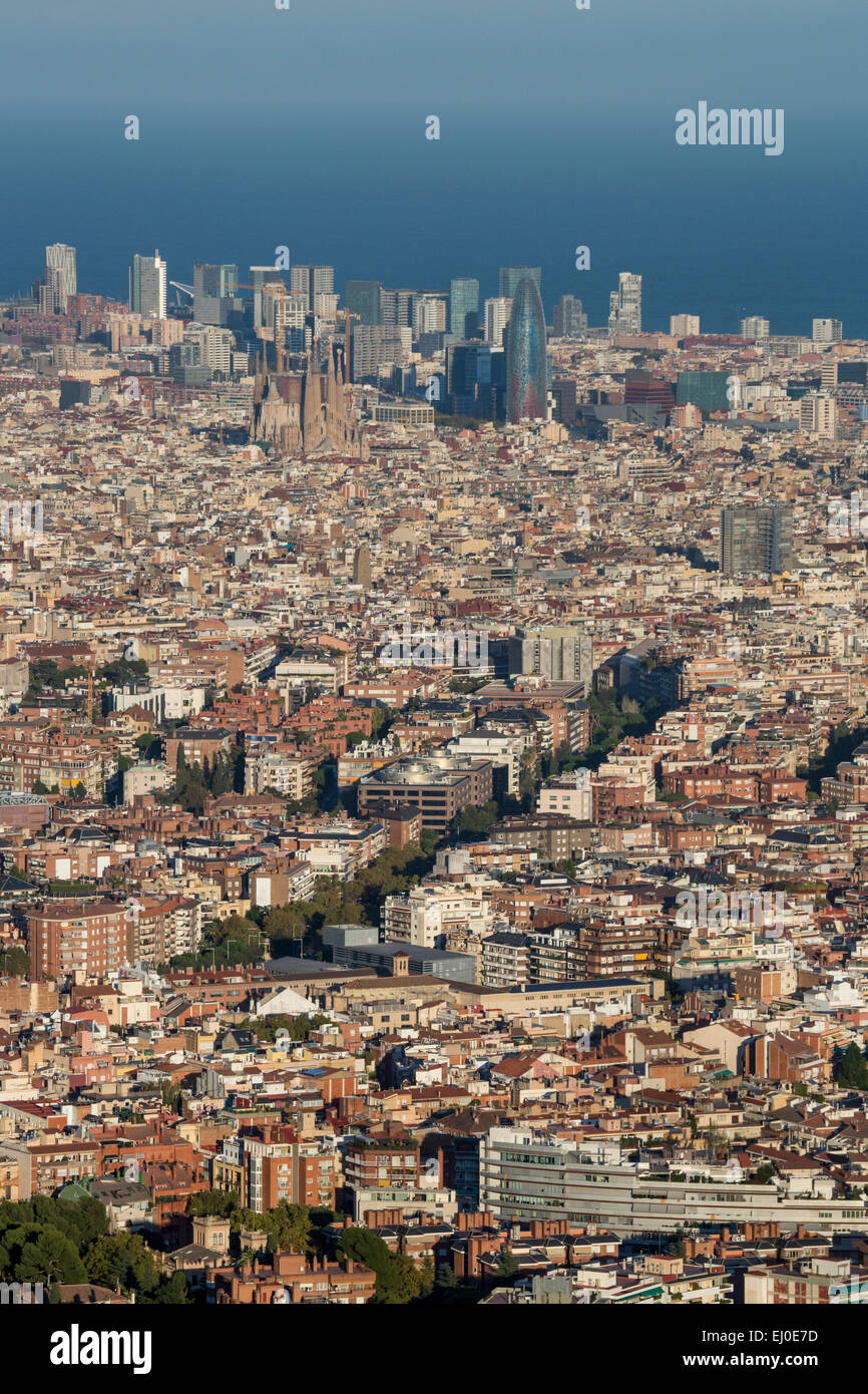 Barcellona, la città Cityscape, Spagna, Europa, antenna, architettura, Catalonia, denso, caduta, nessun popolo, panorama, Big city, skyline, Foto Stock