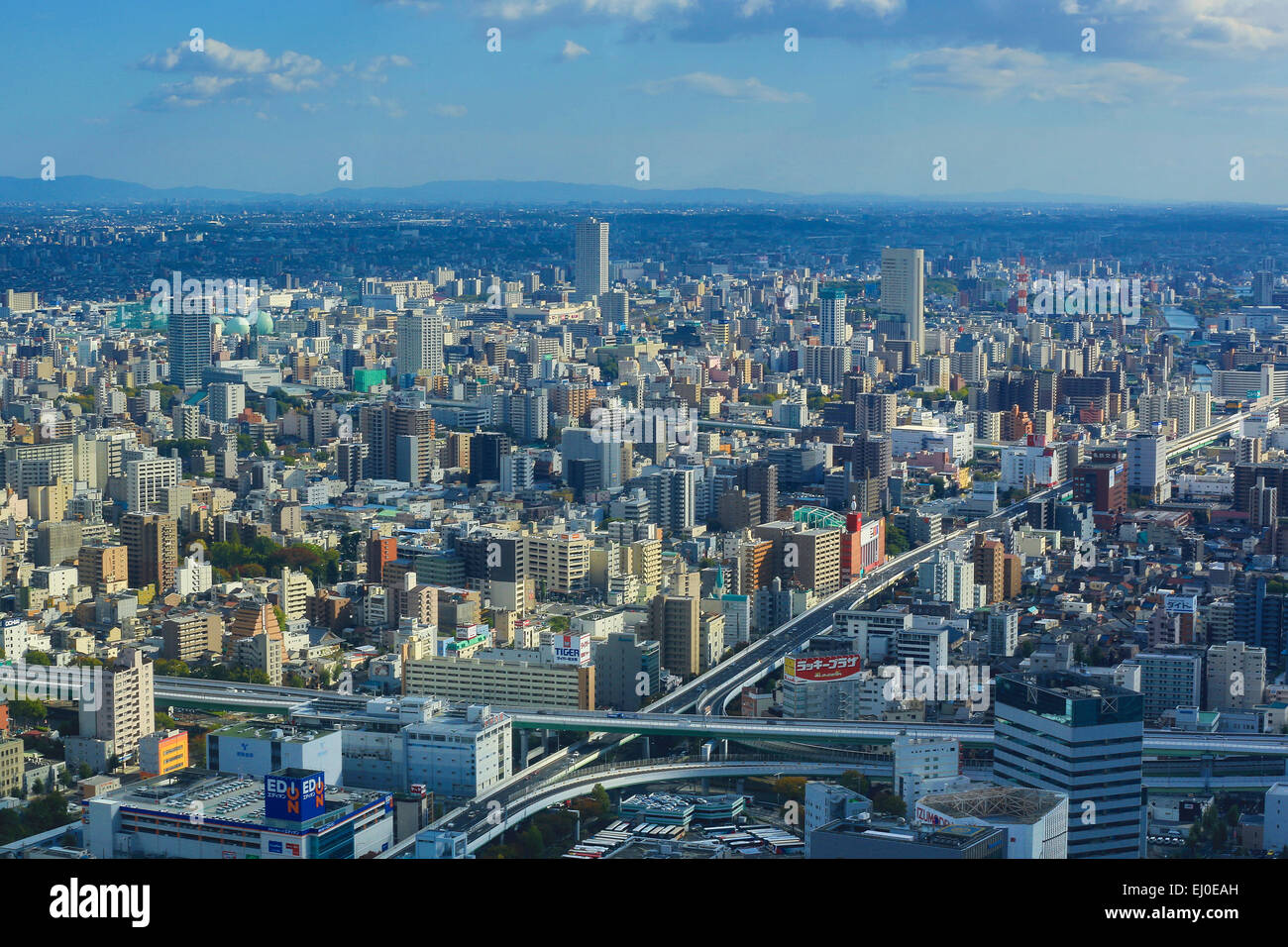 City, Giappone, Asia, Nagoya, antenna, Aichi, architettura, edifici, dawn, downtown, autostrade, storia, metropoli, nessun popolo, pano Foto Stock