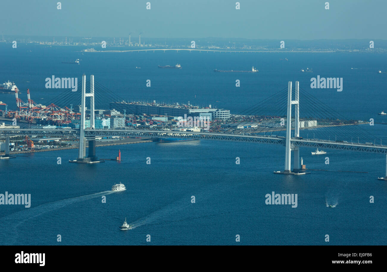 Bridge, Giappone, Asia, Yokohama City, antenna, architettura, bay bridge, nessun popolo, panorama, porto, skyline, turistica, viaggi Foto Stock