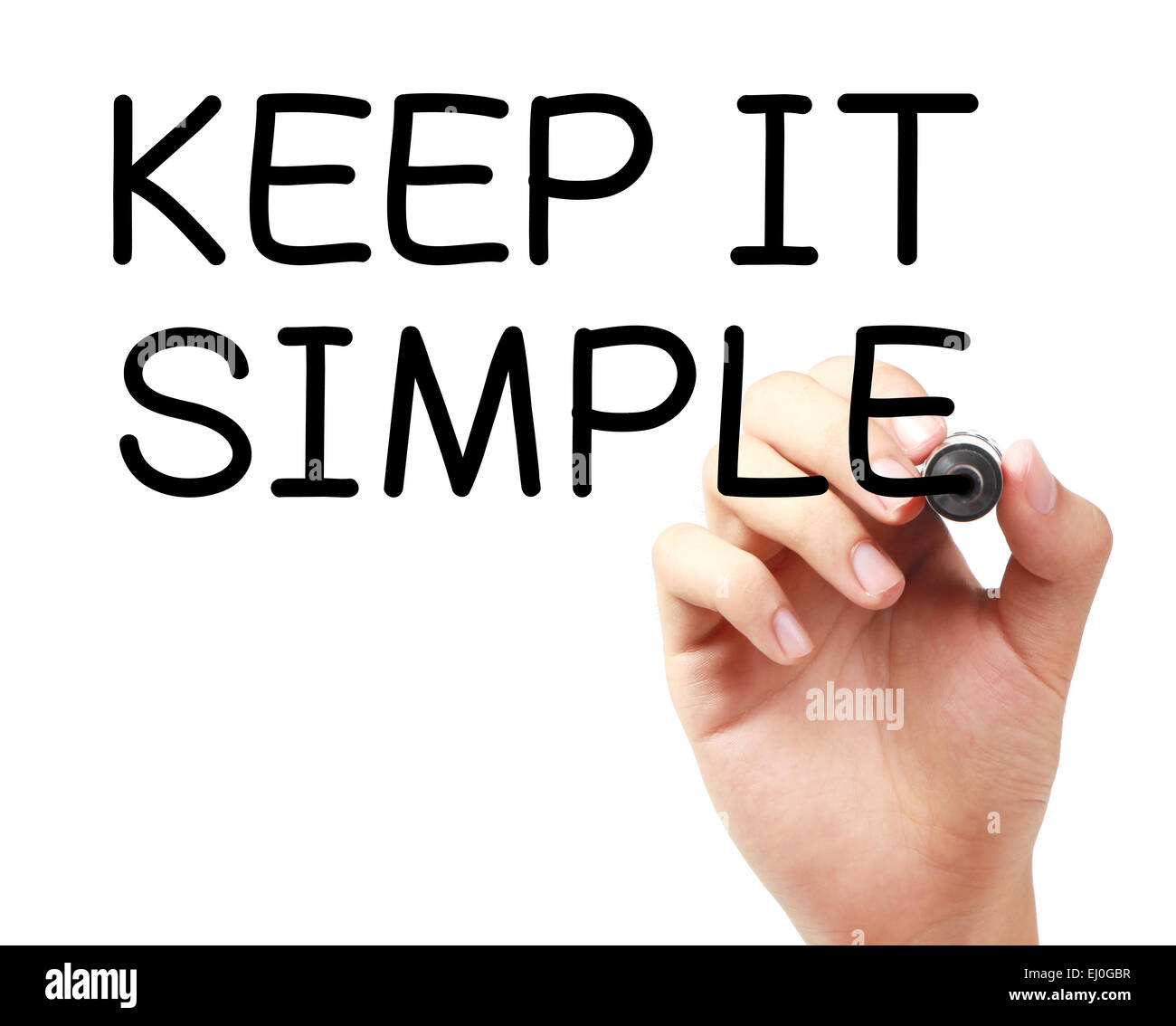 Keep It Simple con pennarello nero su trasparente scheda di pulizia. Foto Stock