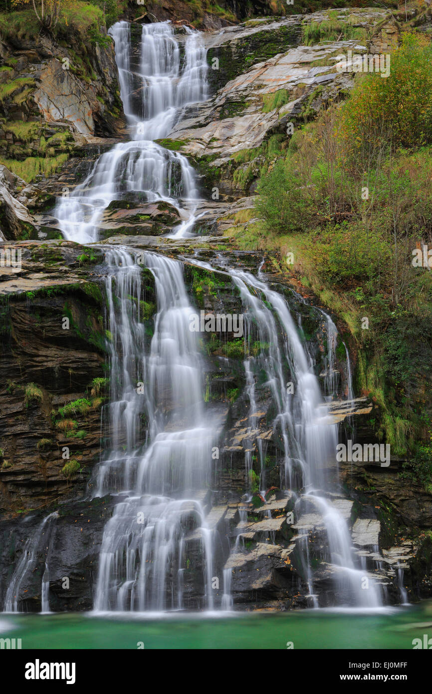 Faido, Cliff, rock, scogliera, fiume, flusso, autunno, colori autunno, fogliame, cascata, Cascades, Svizzera, Europa, fasi ticl Foto Stock