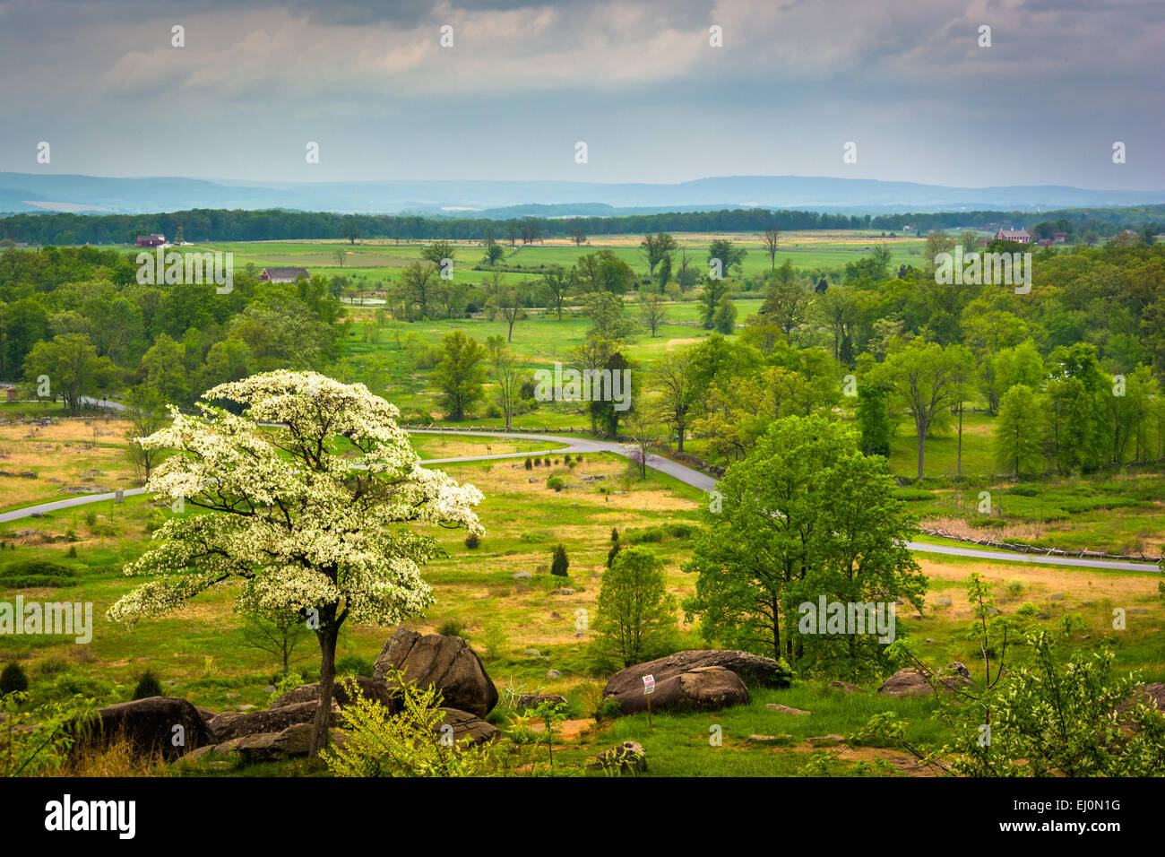 Vista dal Little Round Top nel Gettysburg, Pennsylvania. Foto Stock