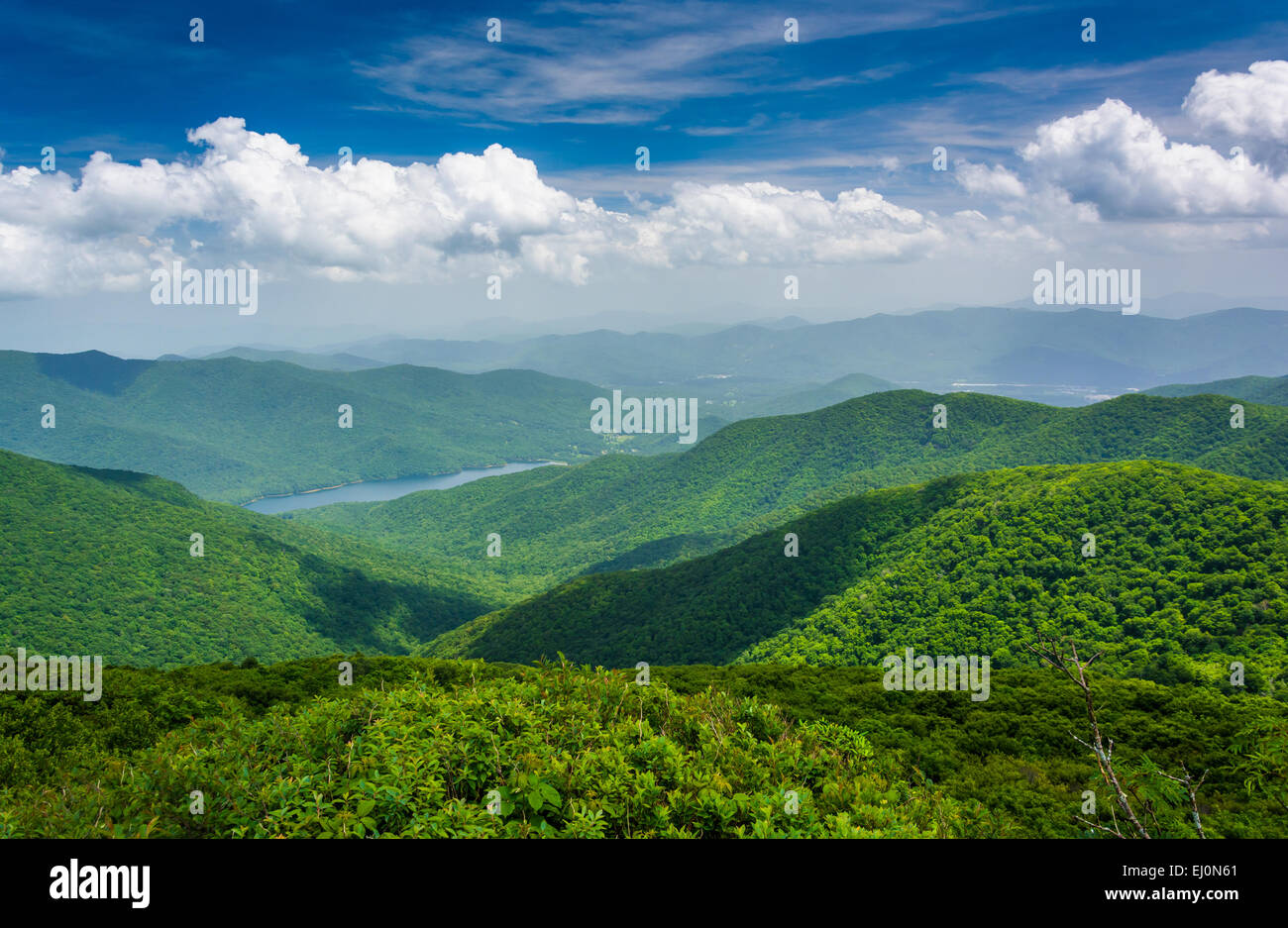 Vista del serbatoio Burnett da Pinnacle scoscese, vicino la Blue Ridge Parkway, North Carolina. Foto Stock