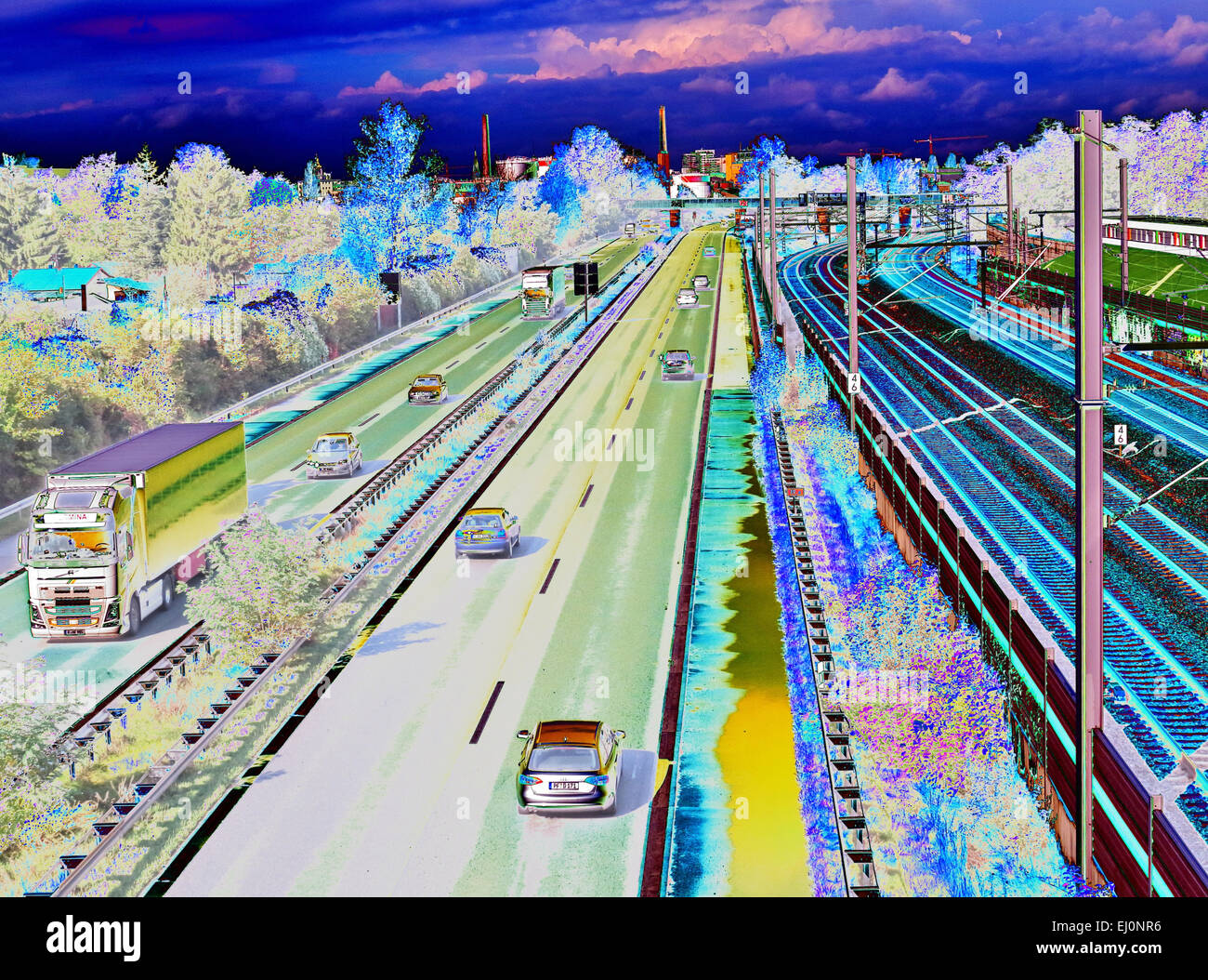 Concetti, simbolo, astratta, alienato, autostradale, ferroviaria, traffico, Foto Stock