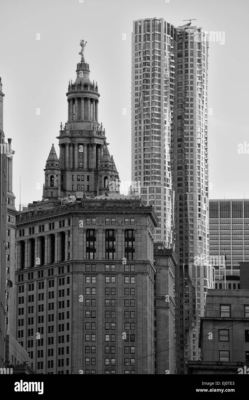 Stati Uniti d'America, Stati Uniti, America, New York Manhattan, edificio, la parte inferiore di Manhattan, downtown, verticale, grattacielo, Palazzo Comunale, Foto Stock