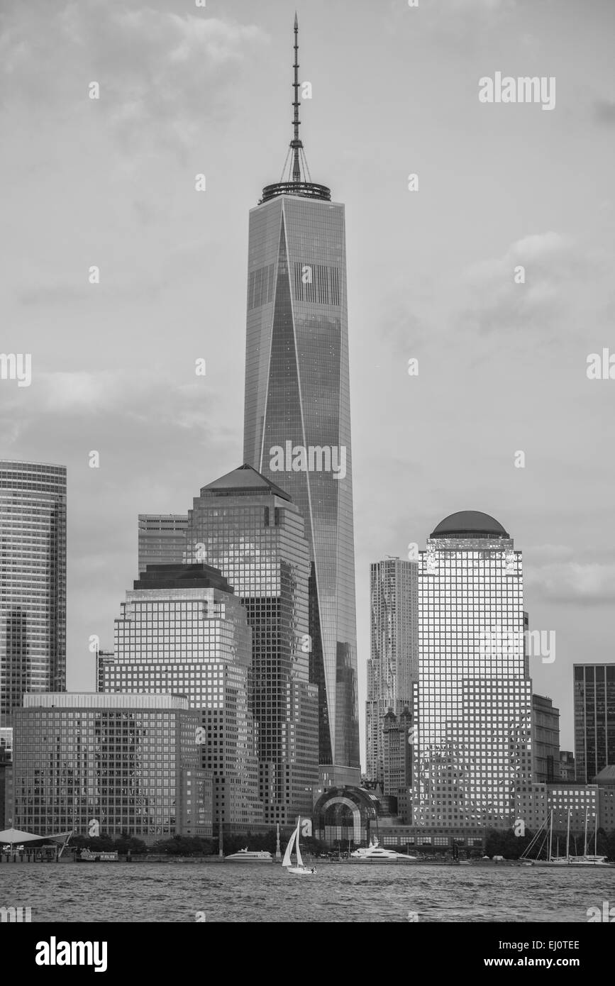 Batteria, skyline di New York, Stati Uniti, Stati Uniti, America, Manhattan, Hudson river, one world trade center world trade center, ce Foto Stock