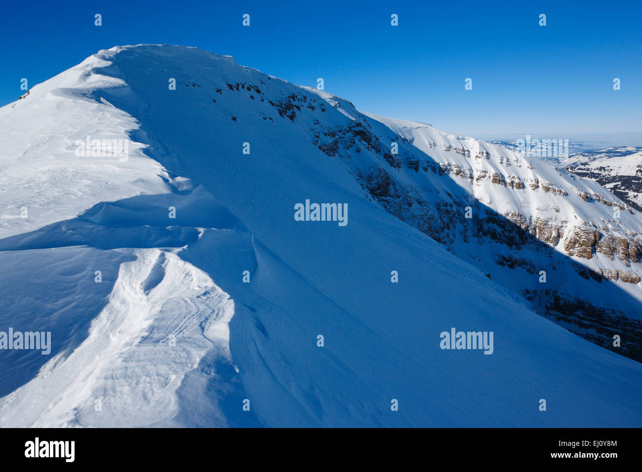 Alpi, montagna, montagne, montagna del massiccio, Churfirsten, ghiaccio, montagne, bave, sky, Hinterrugg, neve Snow Drift, Svizzera, Sw Foto Stock