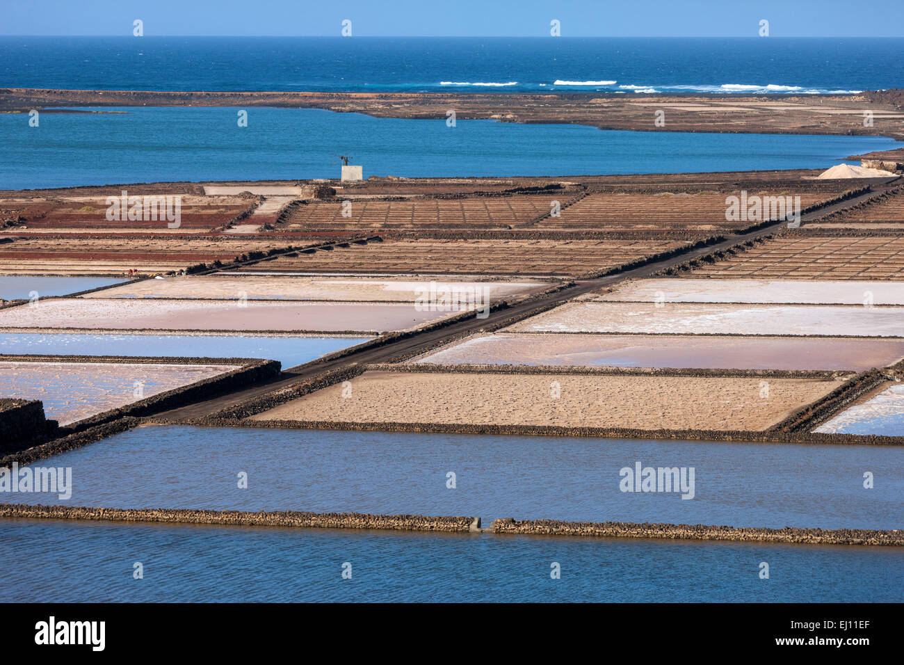 Salinas de Janubio, Spagna, Europa, isole canarie Lanzarote, costa, saline, soluzione salina, per la produzione di sale Foto Stock