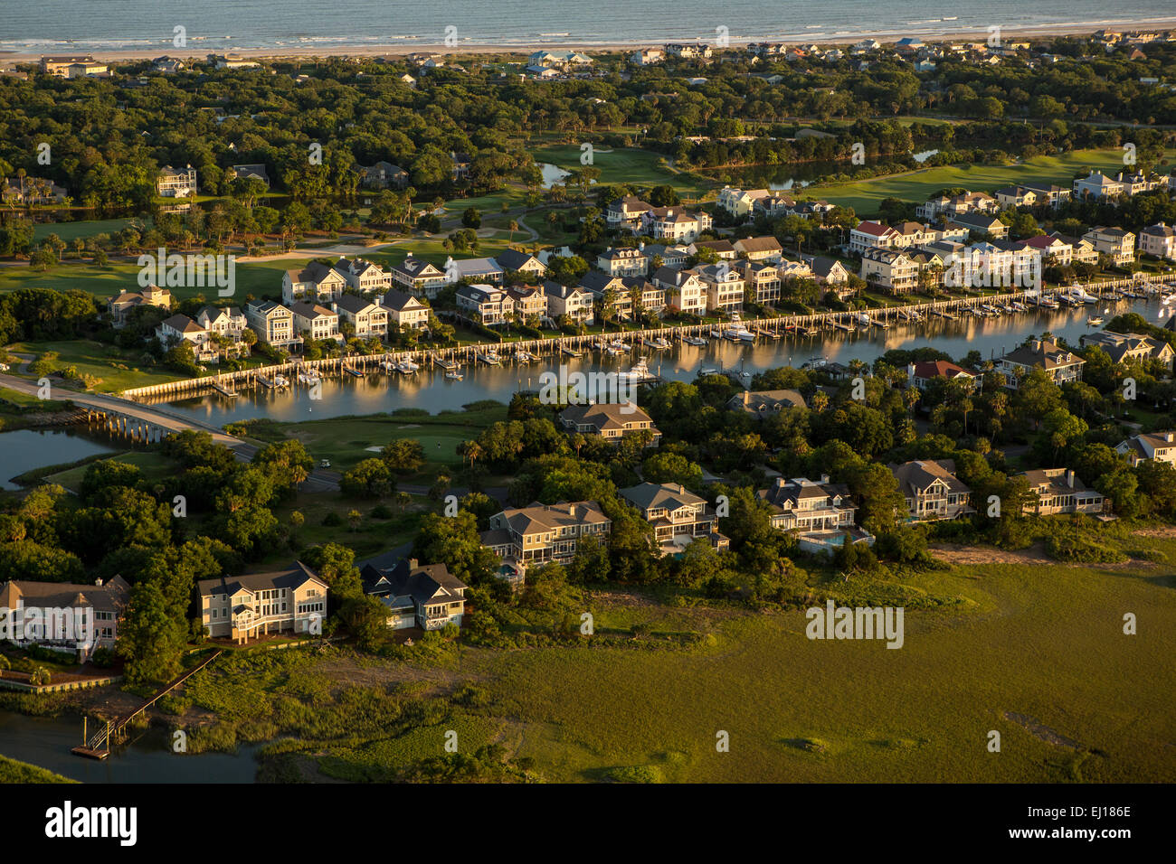 Vista aerea della Wild Dunes Resort di sviluppo sulla isola di palme di Charleston, Sc Foto Stock