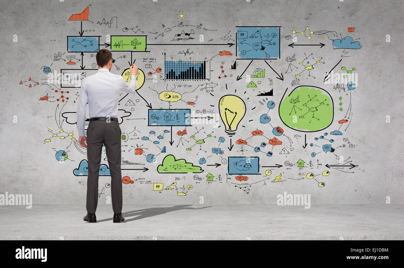 Imprenditore o un insegnante con marcatore dal retro Foto Stock