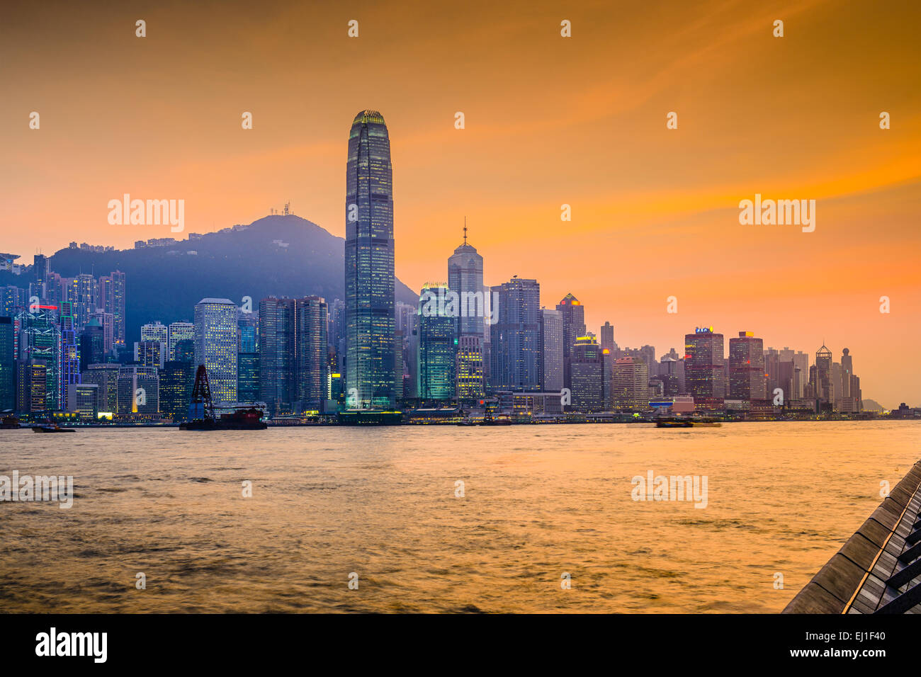 Hong Kong Cina cityscape presso il Victoria Harbour. Foto Stock
