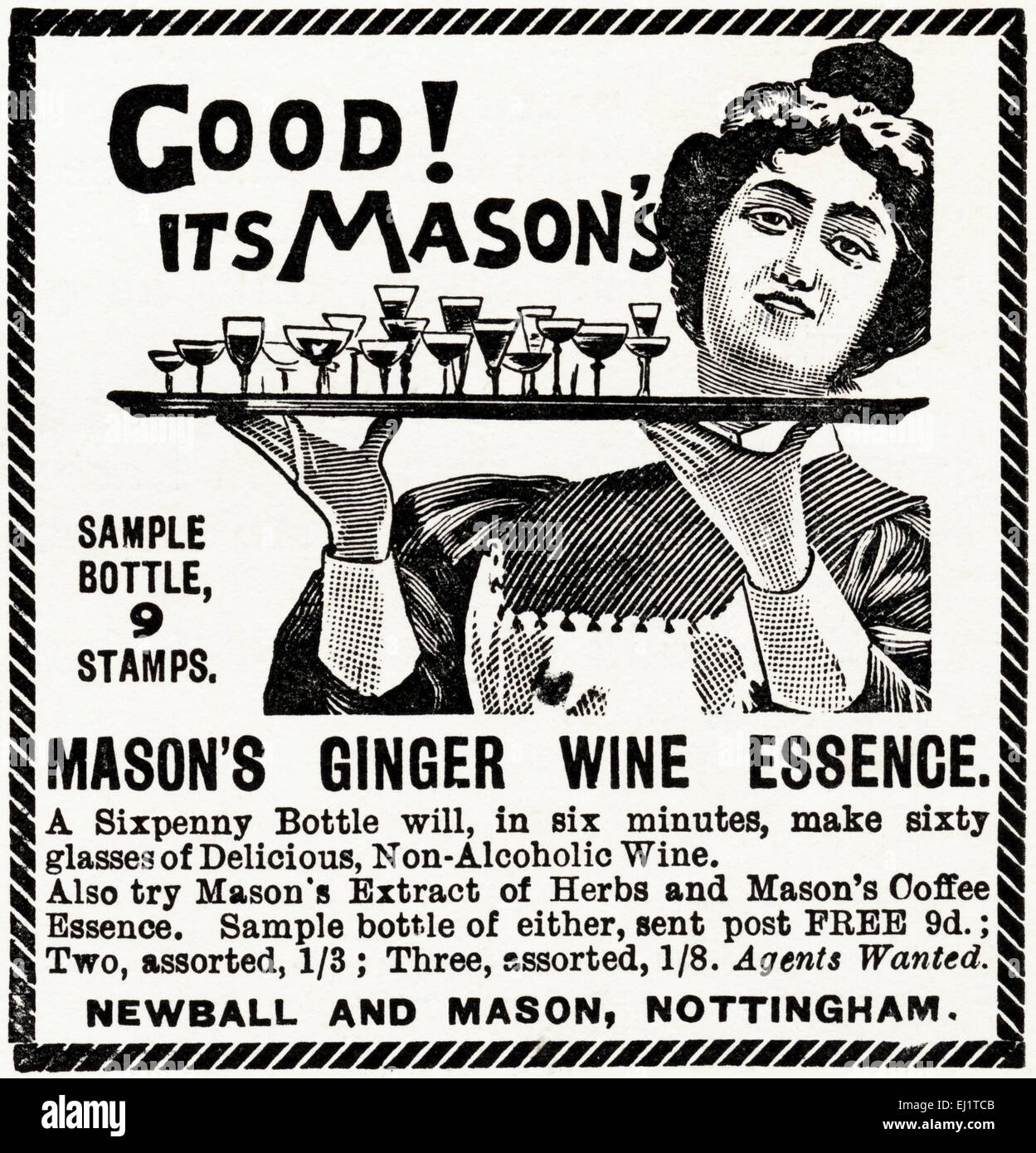 Annuncio per Mason's zenzero essenza del vino da Newball & Mason di Nottingham in epoca vittoriana magazine datato 1898 Foto Stock