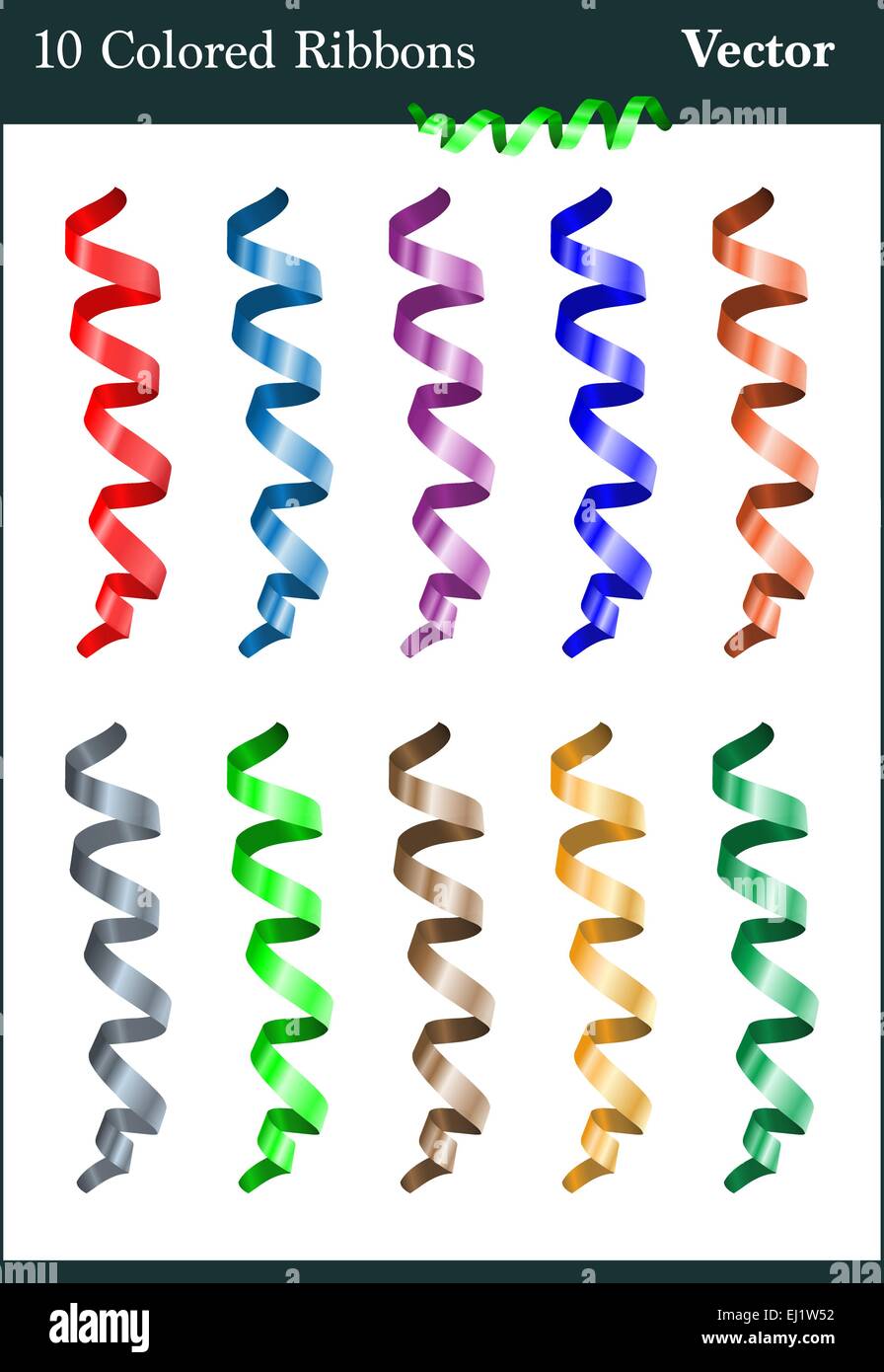 Un gruppo di dieci colorato nastri a serpentina Illustrazione Vettoriale