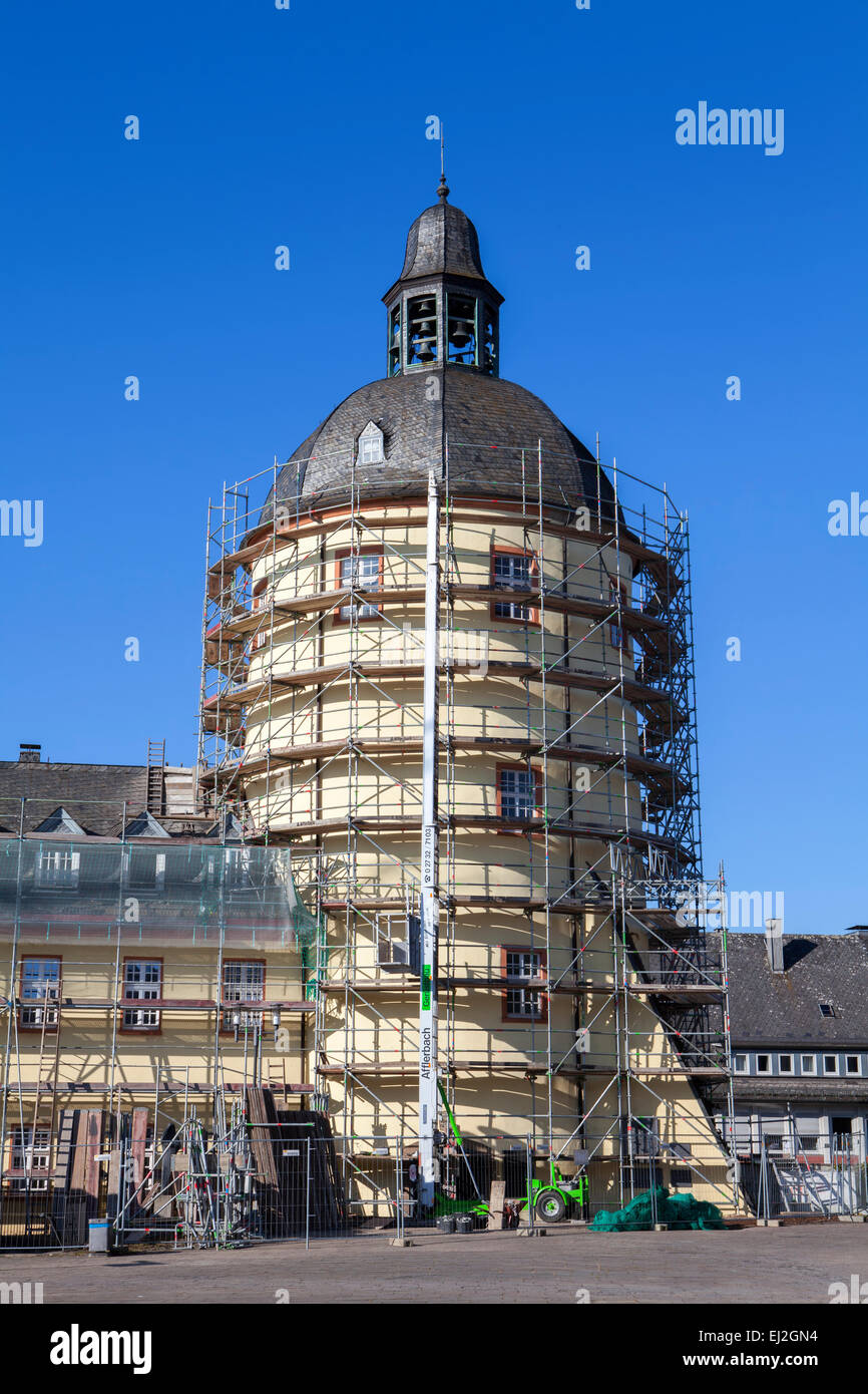 Restauro della 'Torre grasso', Dicker Turm, Palazzo Inferiore, Siegen, Renania settentrionale-Vestfalia, Germania, Europa Foto Stock