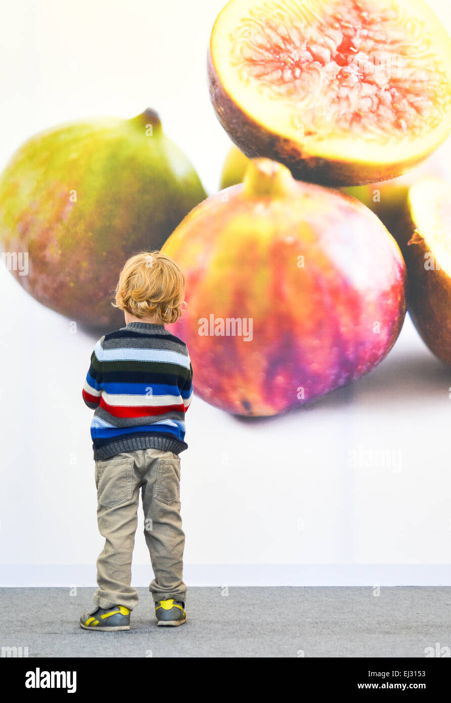 Un ragazzino in un maglione di colore Foto Stock