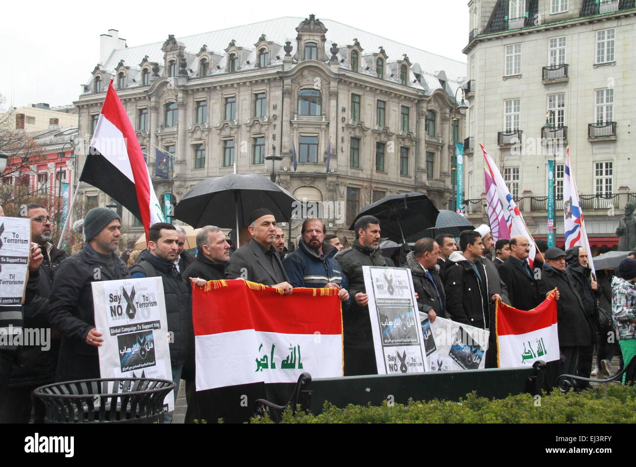 Oslo, Norvegia. 20 Mar, 2015. Oltremare iracheni a partecipare a una manifestazione di protesta contro il terrorismo le attività del gruppo estremista islamico di "membro" (SI) a Oslo, Norvegia, 20 marzo 2015. © Liang Youchang/Xinhua/Alamy Live News Foto Stock