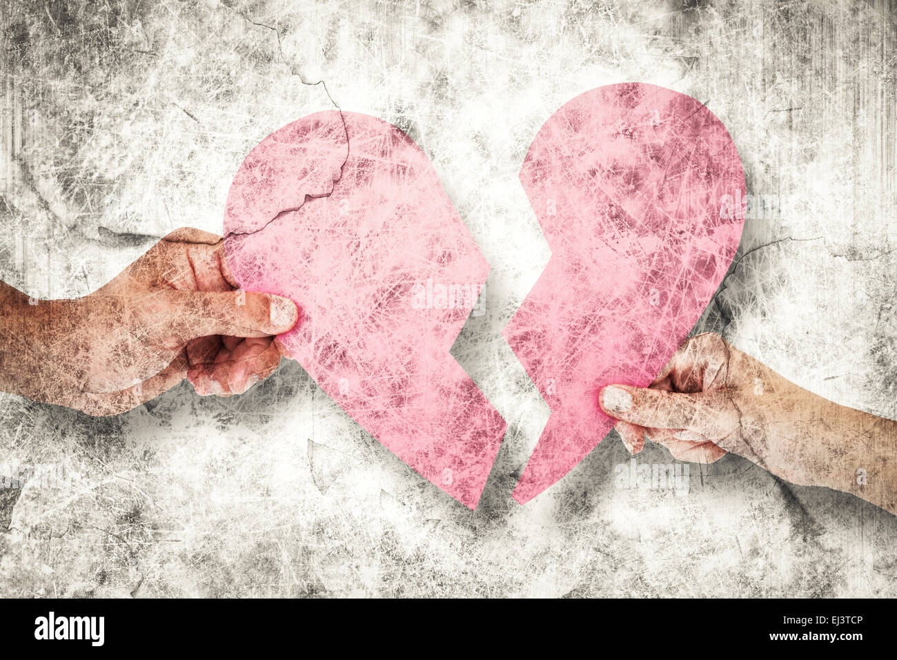 Immagine composita della giovane azienda due metà del cuore spezzato Foto Stock