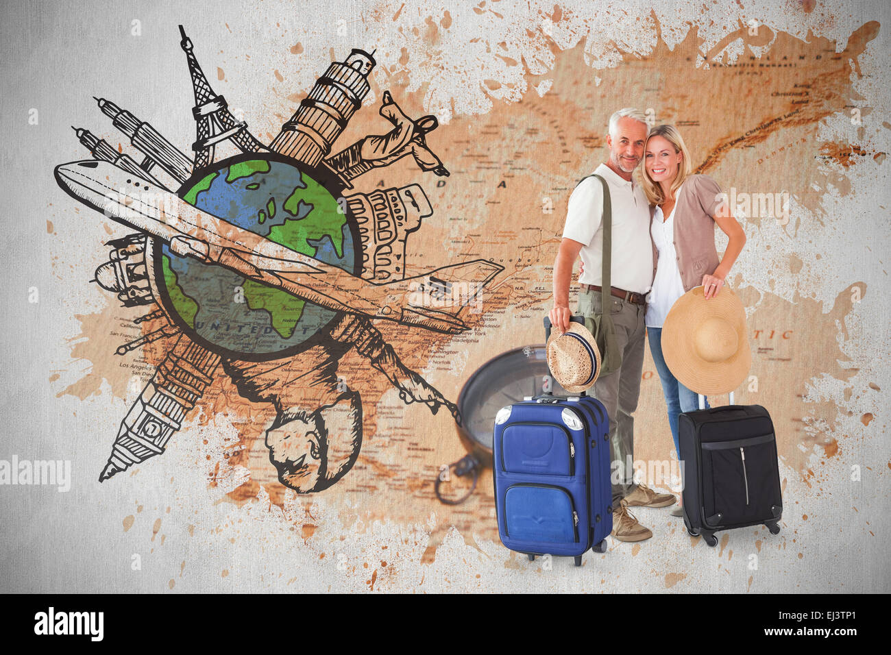 Immagine composita della coppia felice pronto per andare in vacanza Foto Stock