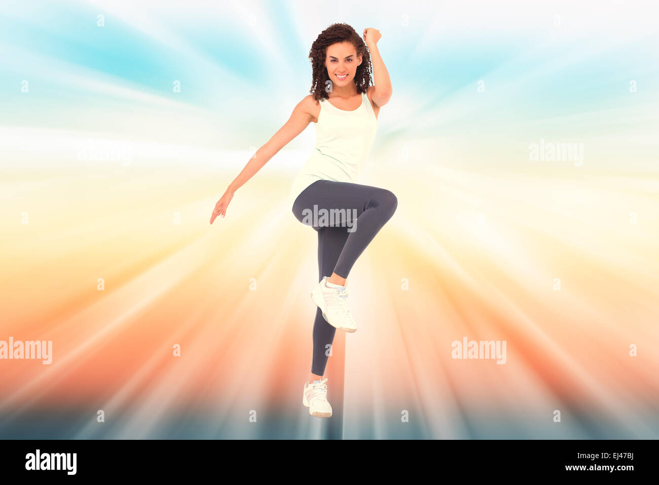 Immagine composita di montare la donna facendo esercizio aerobico Foto Stock