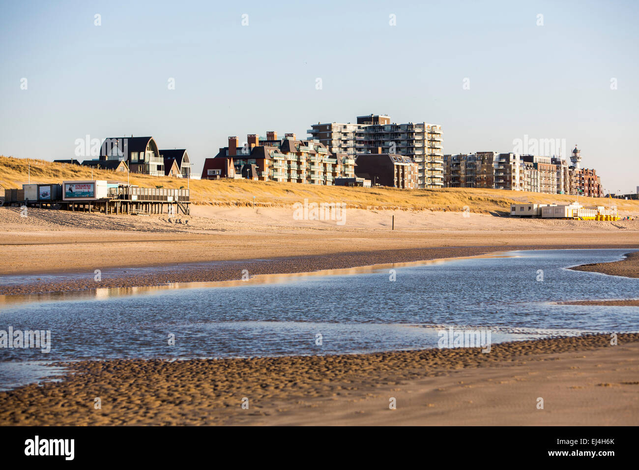 Egmond aan Zee, North Holland, Paesi Bassi, costa del Mare del Nord, spiaggia, skyline, Foto Stock
