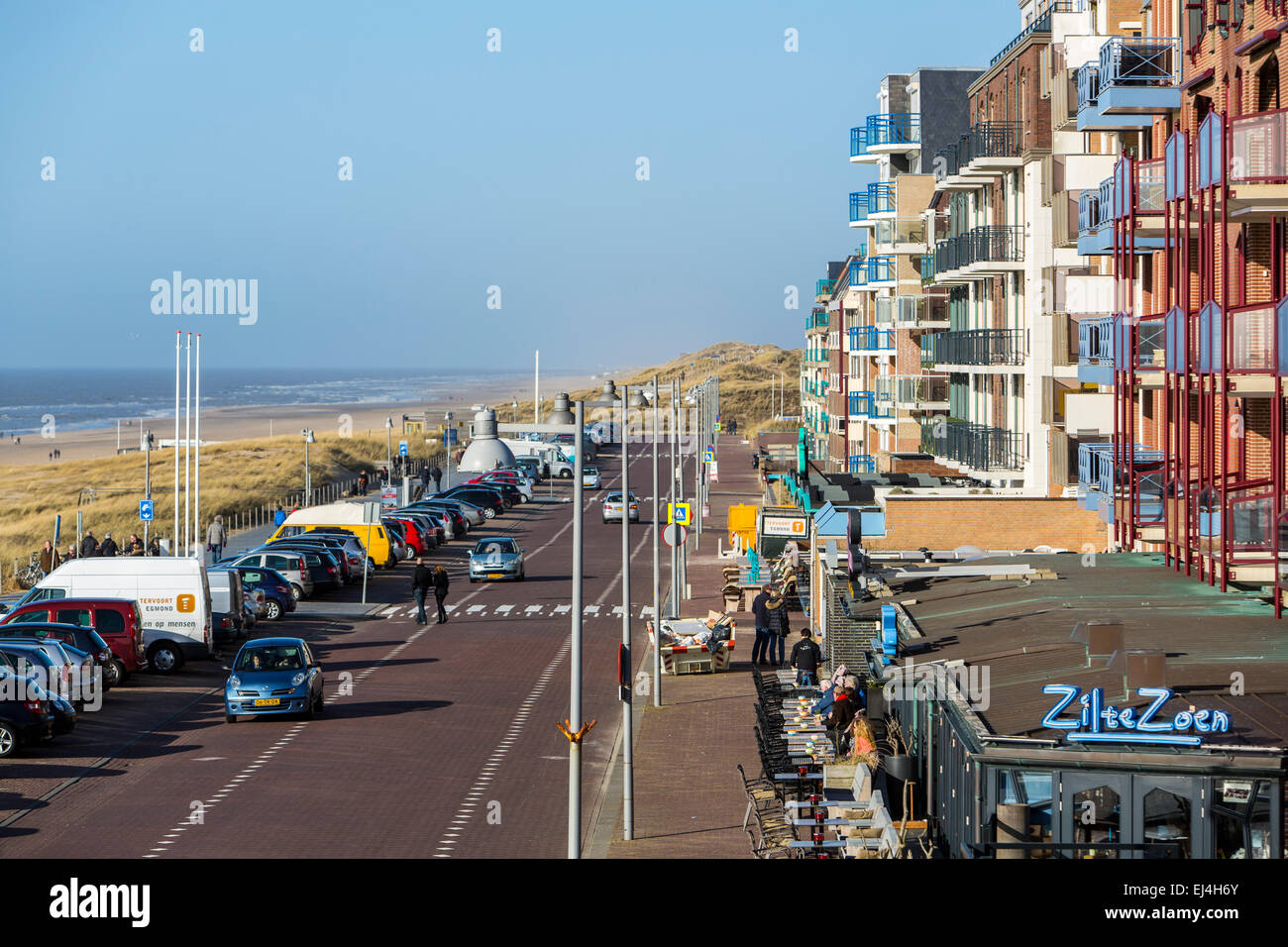Egmond aan Zee, North Holland, Paesi Bassi, costa del Mare del Nord, spiaggia, skyline, lungomare, Foto Stock