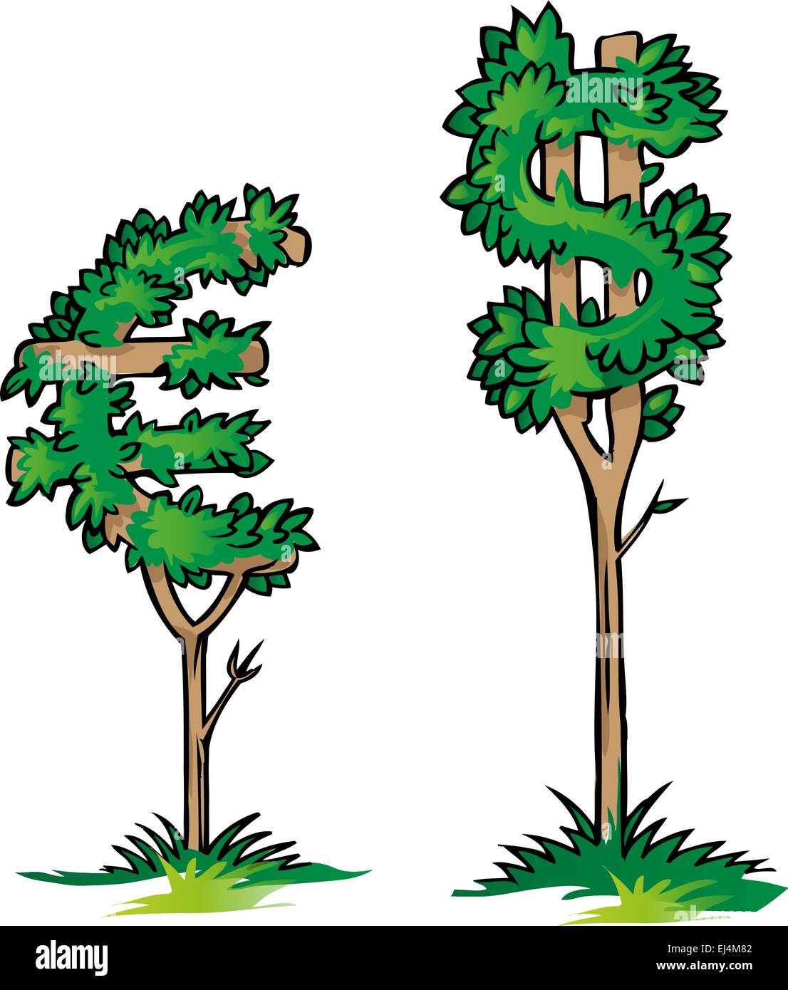 Dollaro contro euro su albero isolato Illustrazione Vettoriale