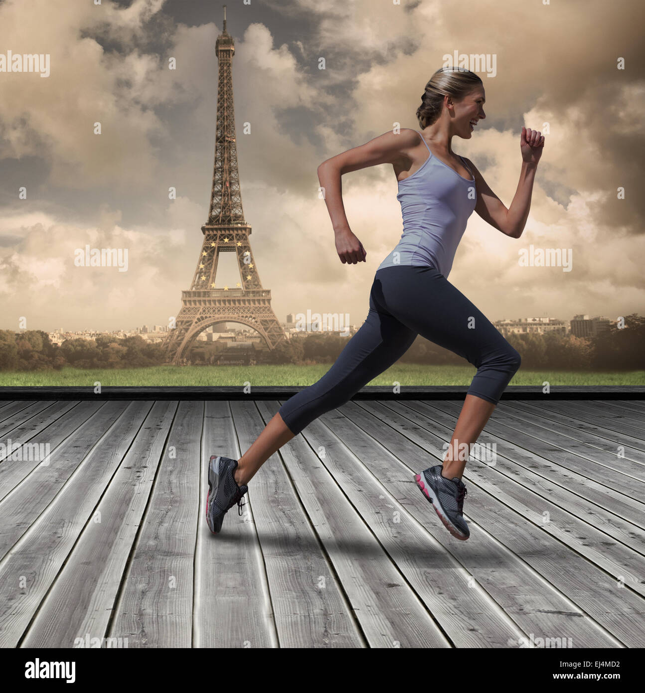 Immagine composita di pretty montare bionda jogging Foto Stock