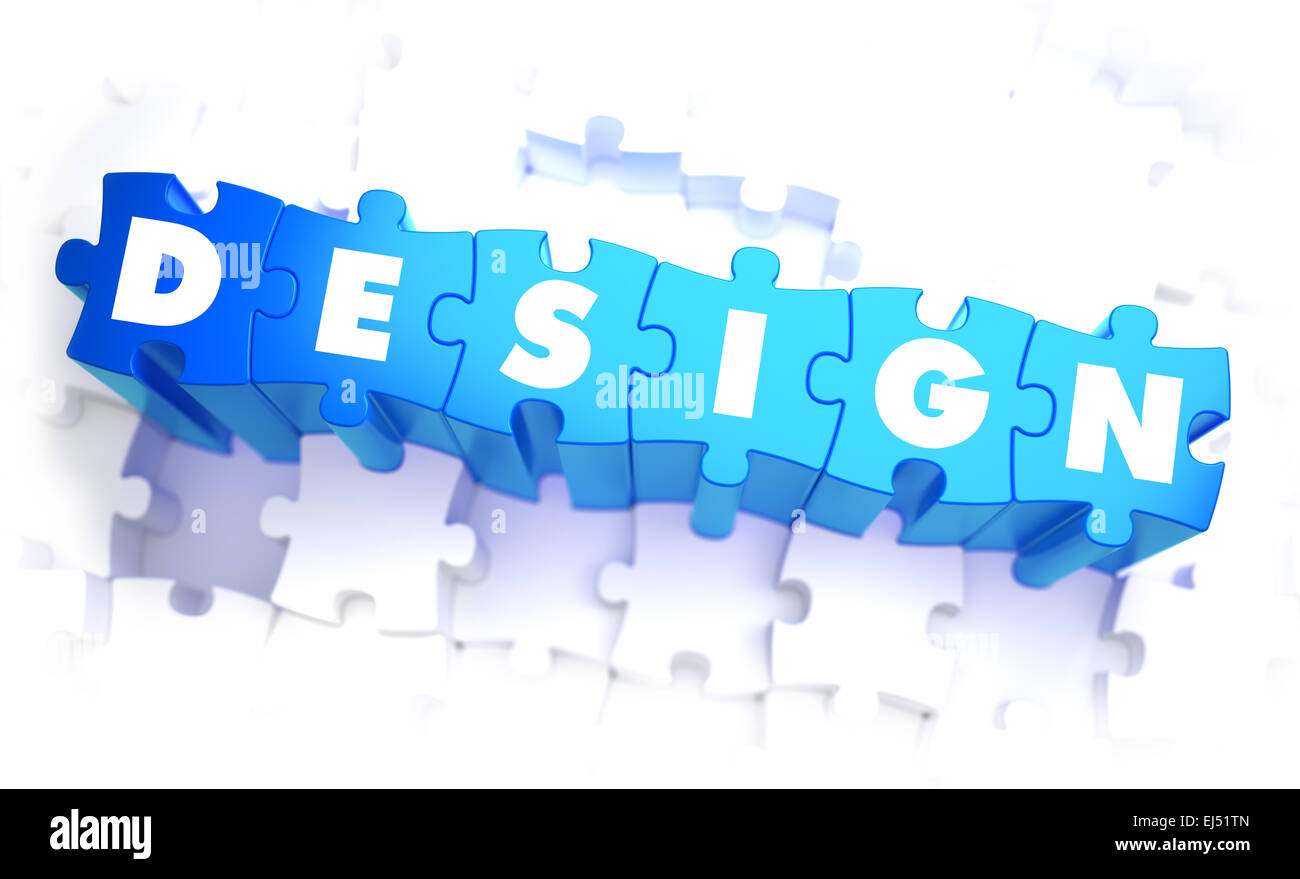 Design - Parola di colore blu sul volume Puzzle. Foto Stock