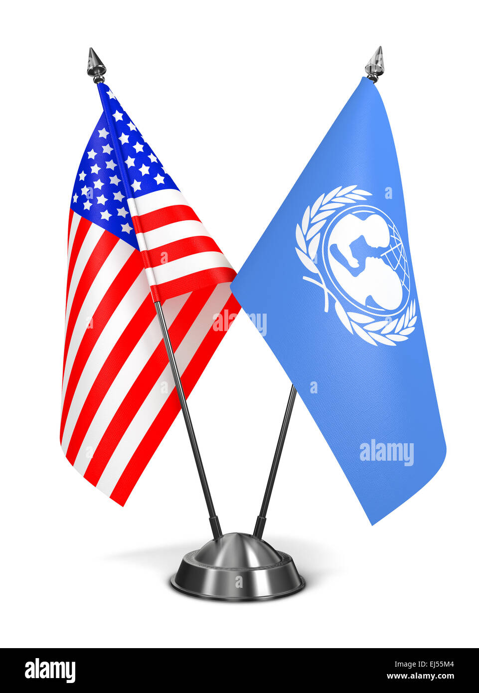 Stati Uniti d'America e l'UNICEF - Bandiere in miniatura. Foto Stock