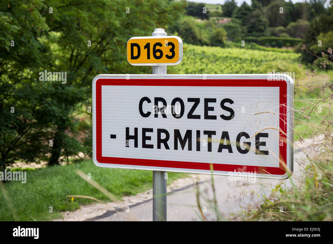 Segno del villaggio - Crozes Hermitage vigna, Northern Rhone, Francia, Europa Foto Stock