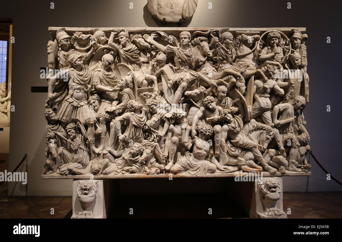 Ludovisi battaglia sarcofago. 3. secolo. Epoca romana. Scena di battaglia tra i romani e Goti. Foto Stock