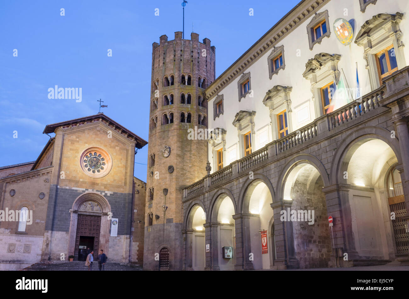 Piazza della Repubblica al tramonto, Orvieto, Italia Foto Stock
