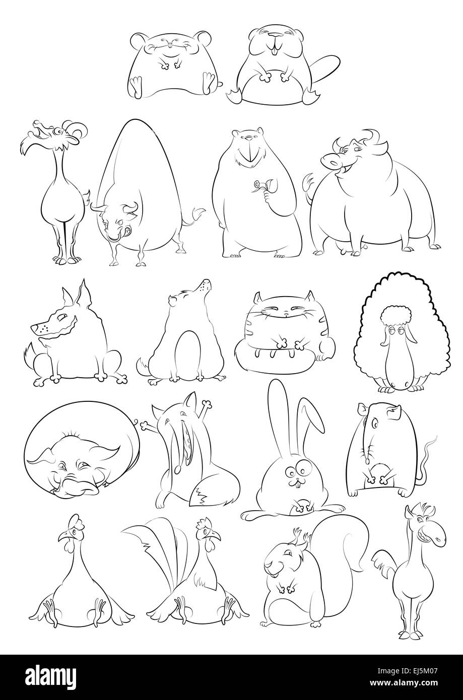 Immagine vettoriale di nero e di bianco Cartoon animali Foto Stock