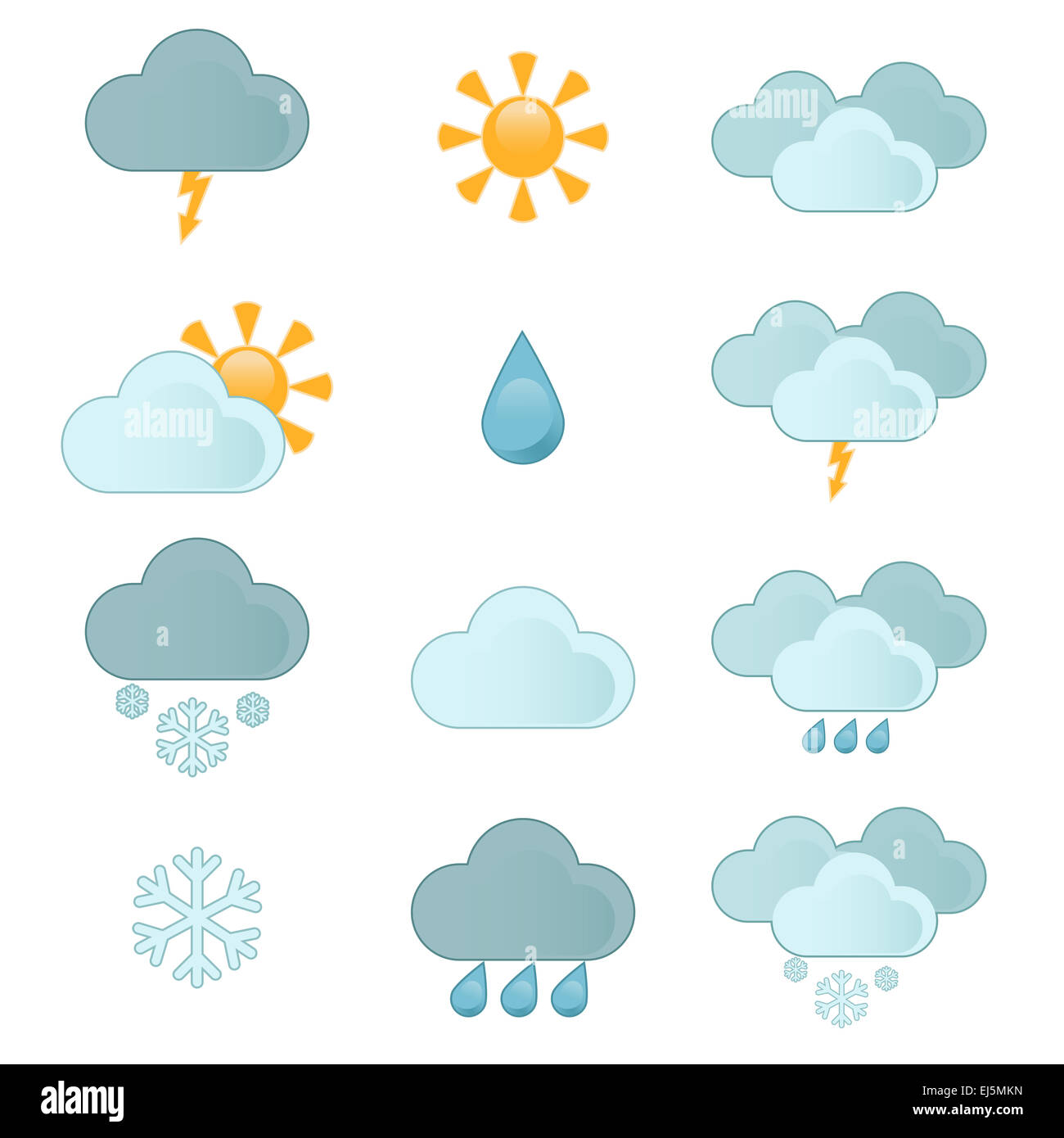 Immagine vettoriale di blu di alcune icone meteo Foto Stock