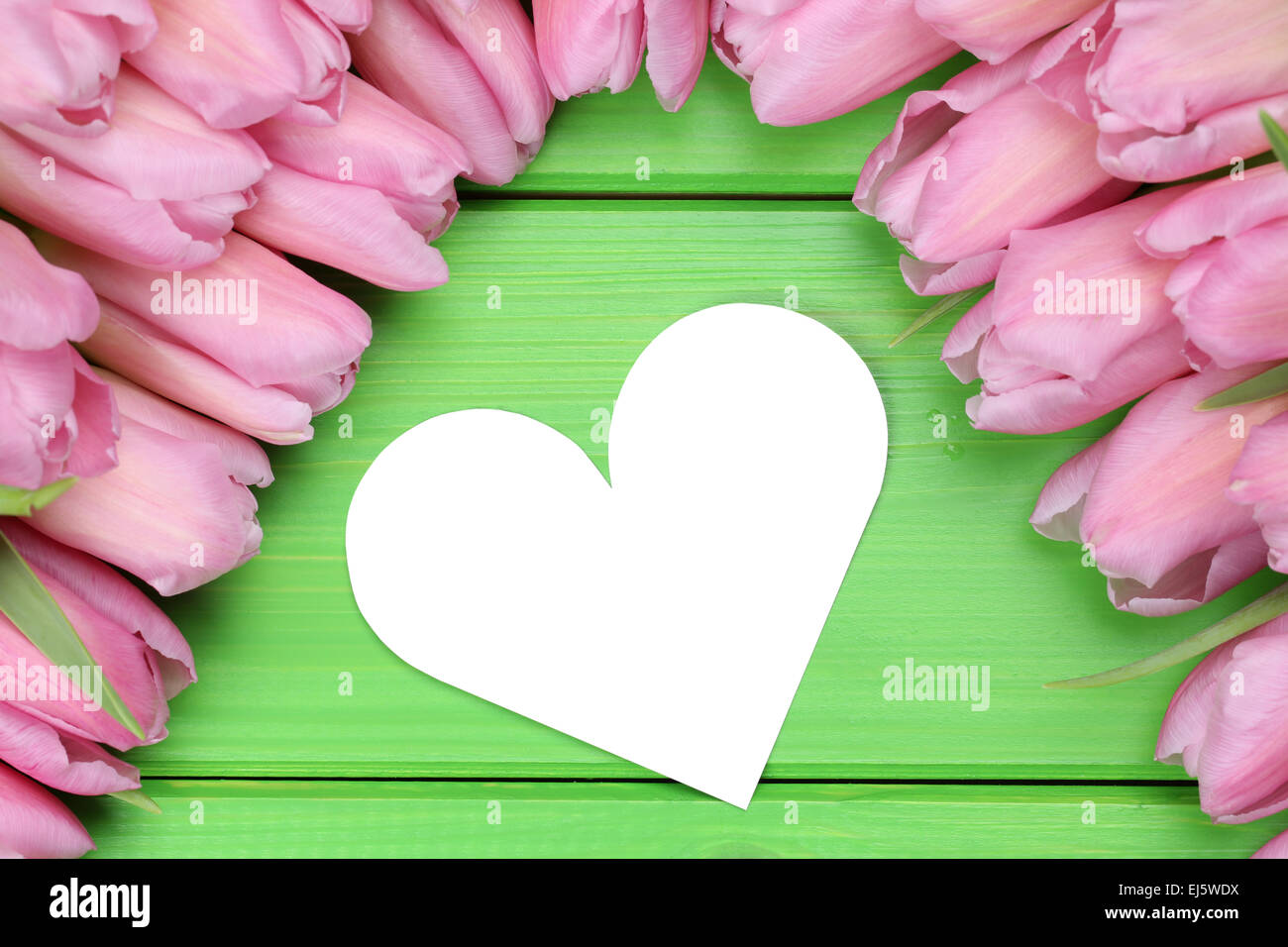 I tulipani fiori con cuore come simbolo dell amore di madre o il giorno di San Valentino con copyspace per il proprio testo Foto Stock