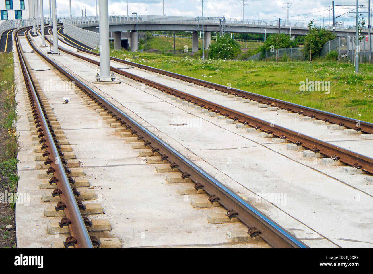 Dettaglio della nuova moderna rotaie visto in Europa Foto Stock