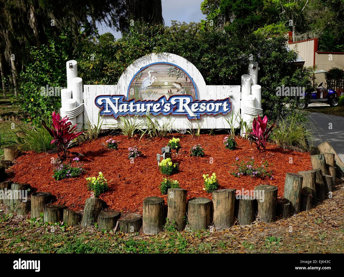 Giardino all'entrata della natura Resort campeggio, Homosassa, Florida Foto Stock