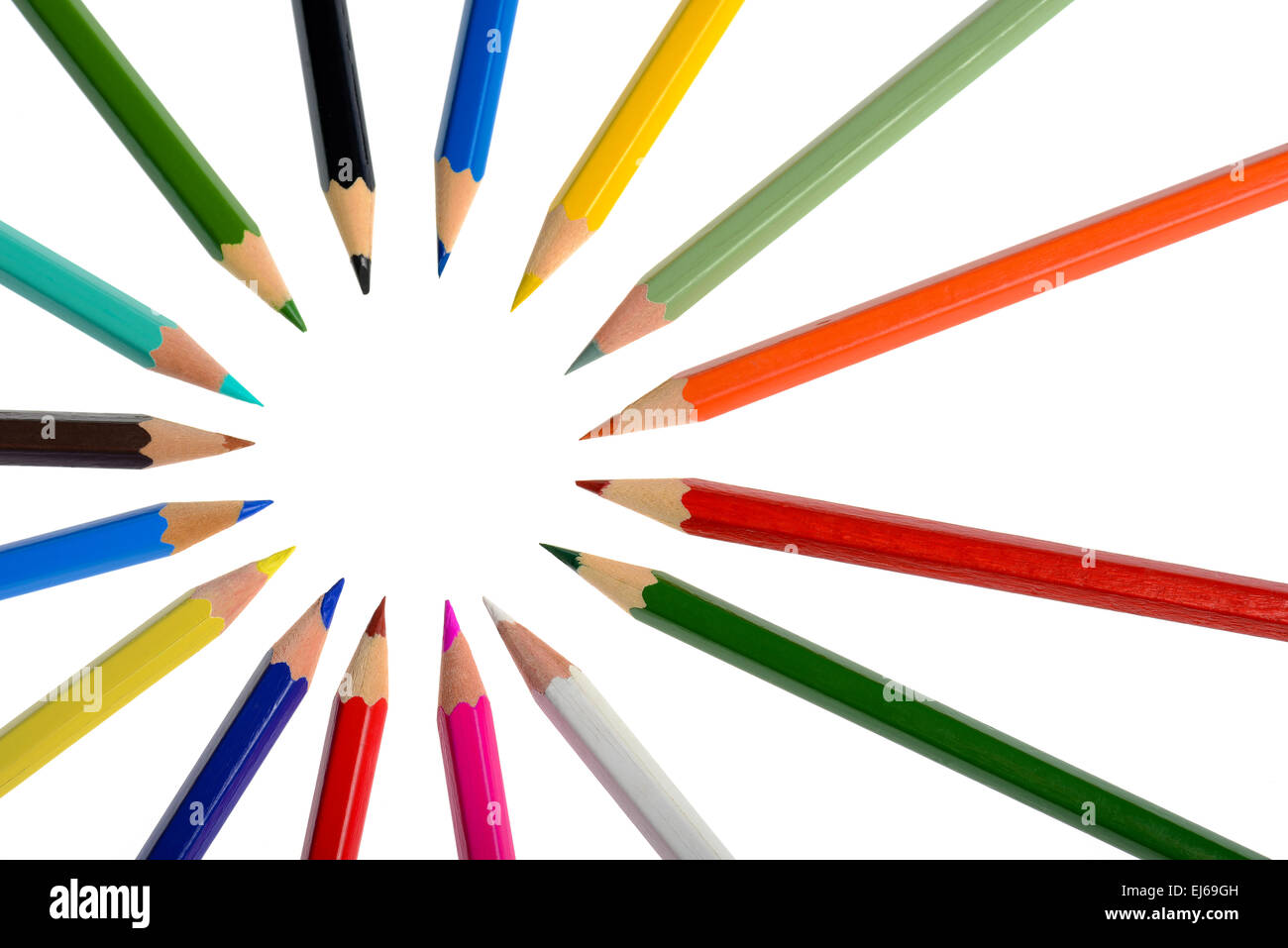 Un cerchio di colorazione di pastelli isolati su sfondo bianco Foto Stock