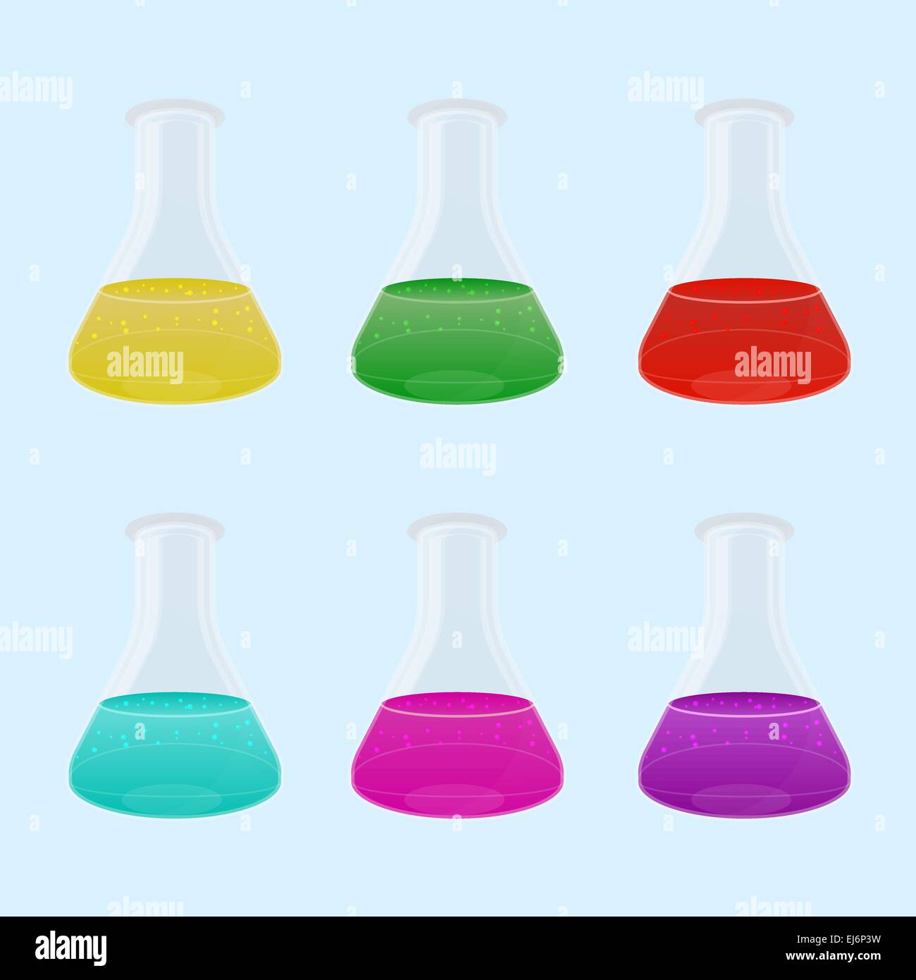 Set di liquido multicolore in palloni da laboratorio, illustrazione vettoriale Illustrazione Vettoriale