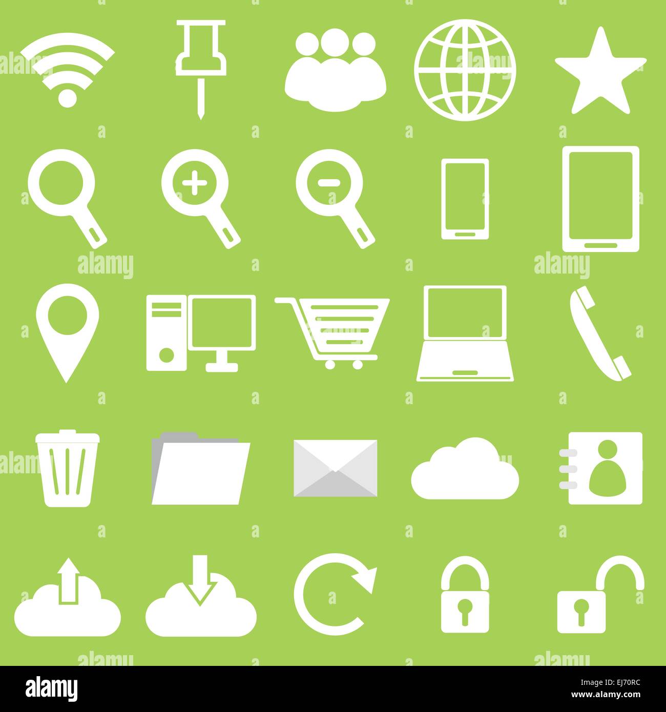 Le icone di Internet su sfondo verde, vettore di stock Illustrazione Vettoriale