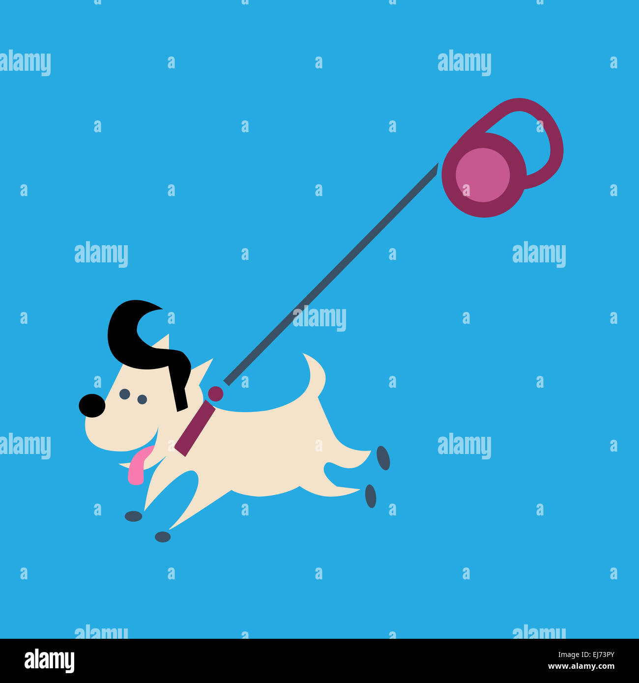 Poco gioiosa di moda cane al guinzaglio. A piedi Foto Stock