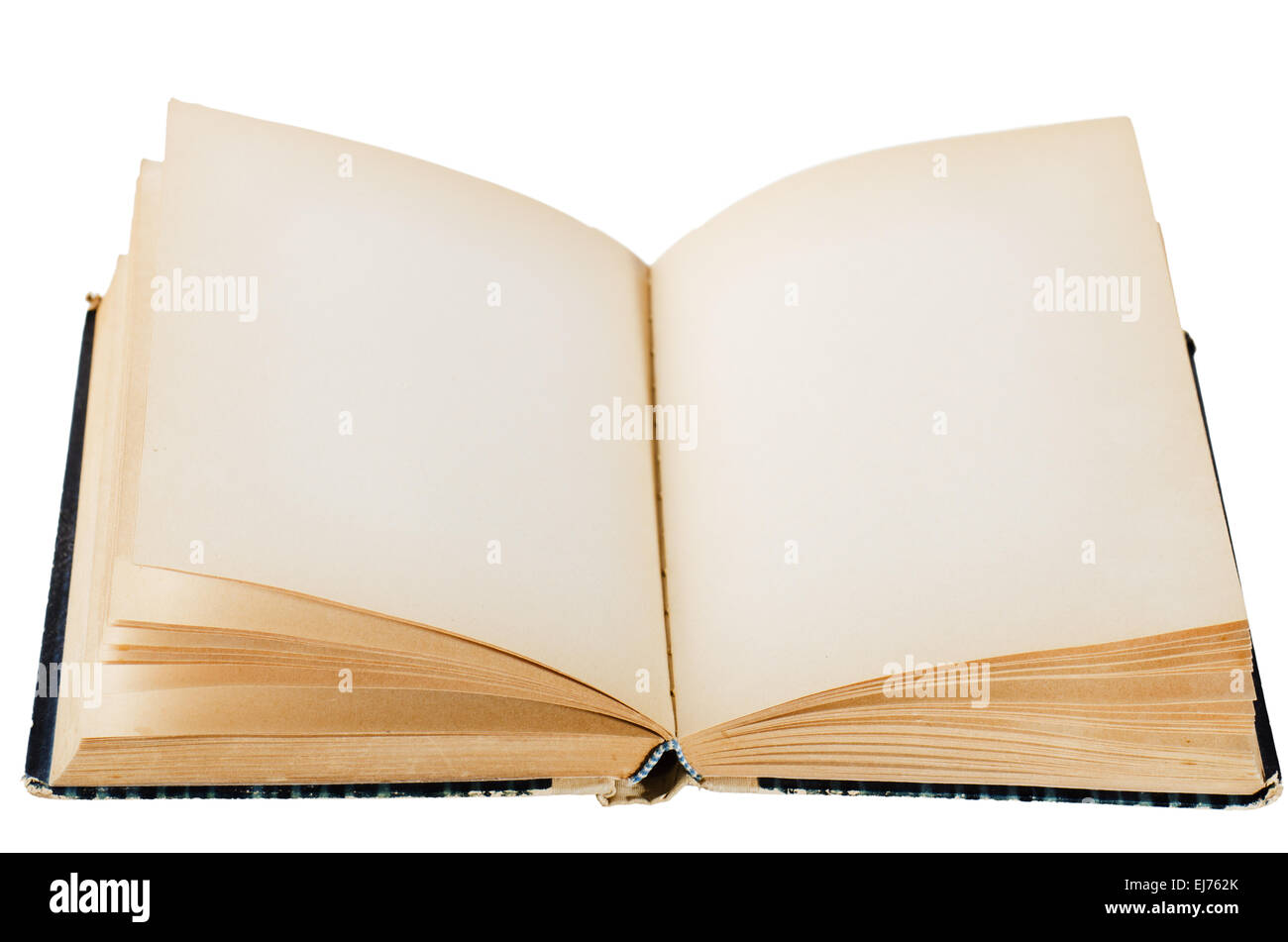 Aprire il vecchio libro, isolato su bianco Foto Stock