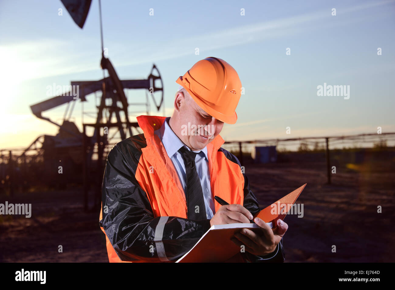 Ingegnere in un campo petrolifero Foto Stock