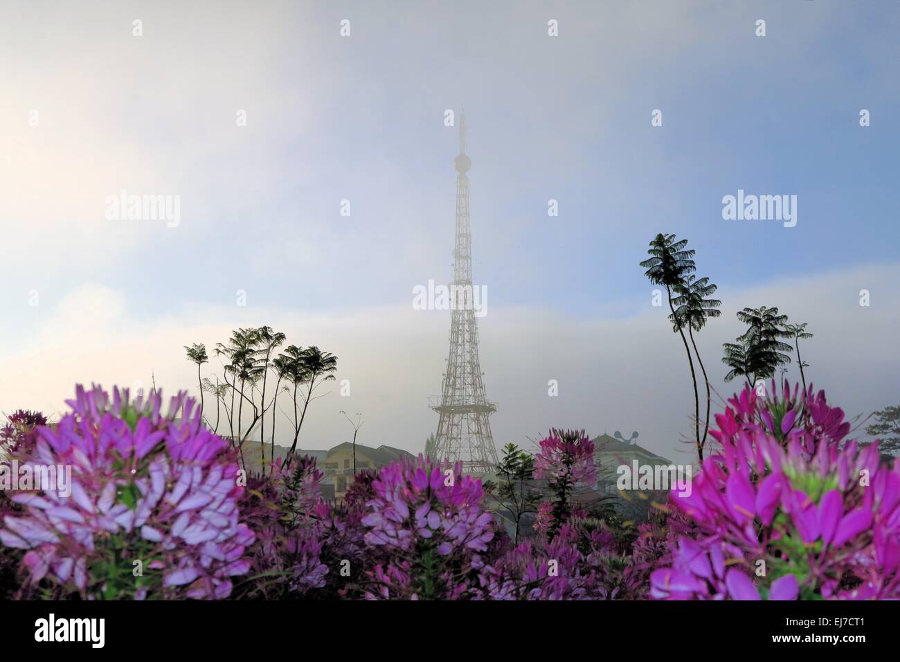 La torre della televisione che assomiglia alla Torre Eiffel, Dalat, Vietnam Foto Stock