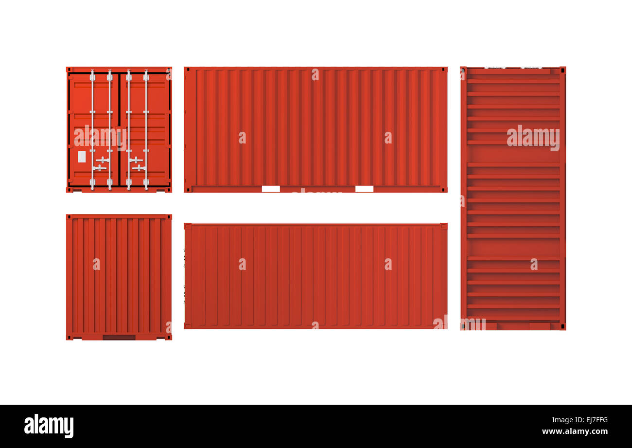 Le proiezioni di rosso contenitore di carico isolati su sfondo bianco, 3d illustrazione Foto Stock