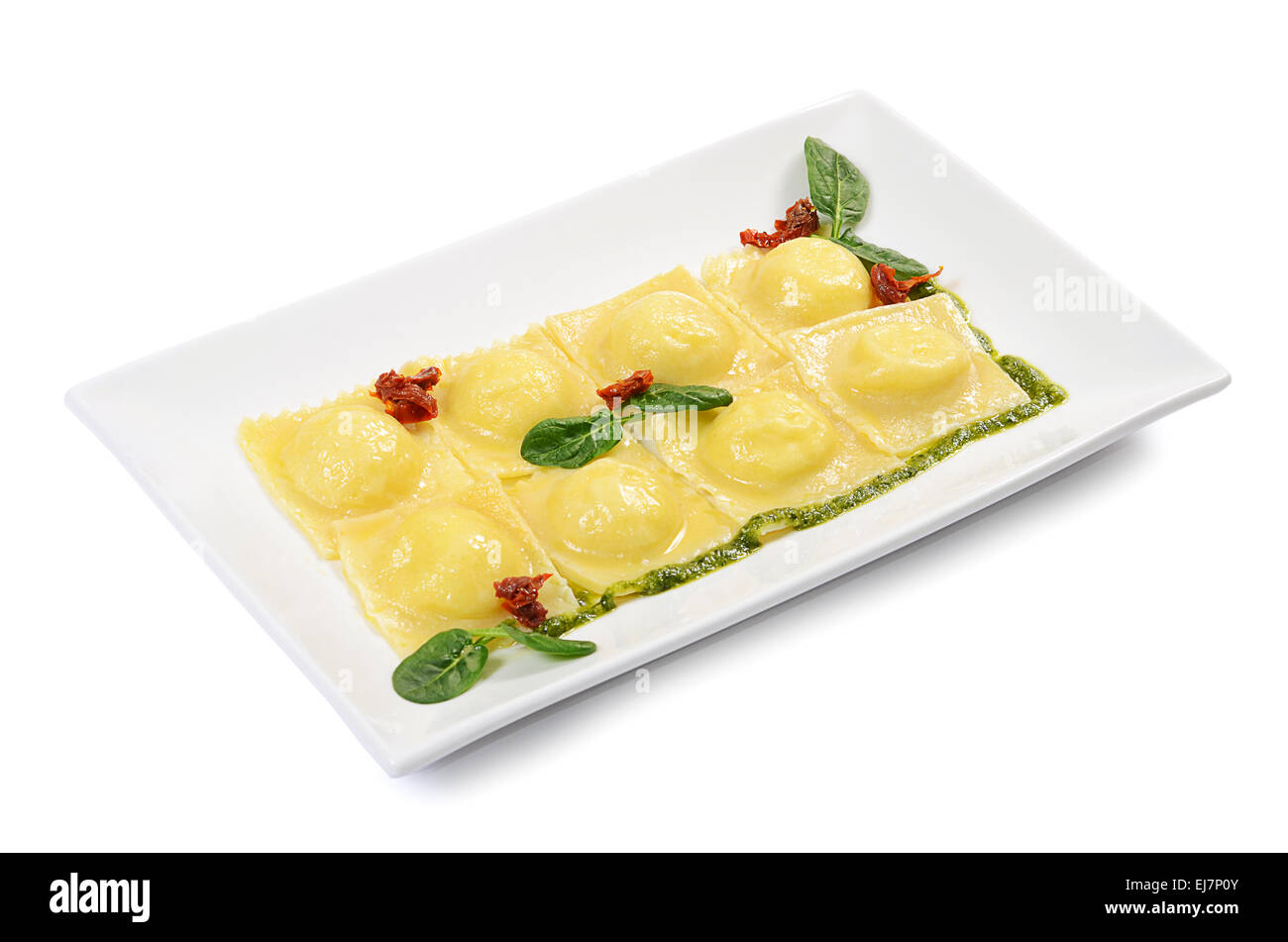 Ravioli con spinaci e Rikotta Foto Stock