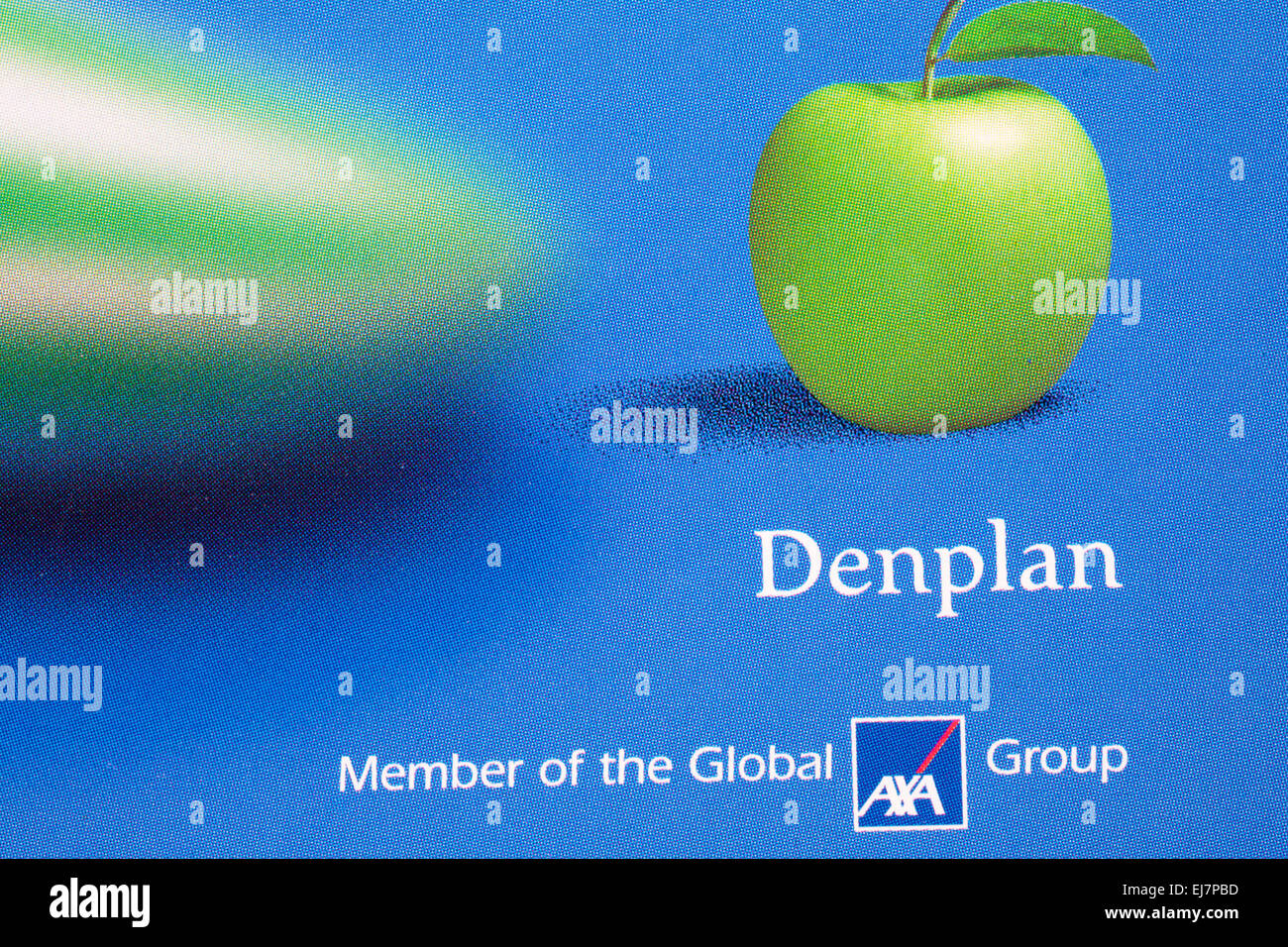 Elemento Denplan globale del Gruppo AXA logo sulla letteratura Foto Stock