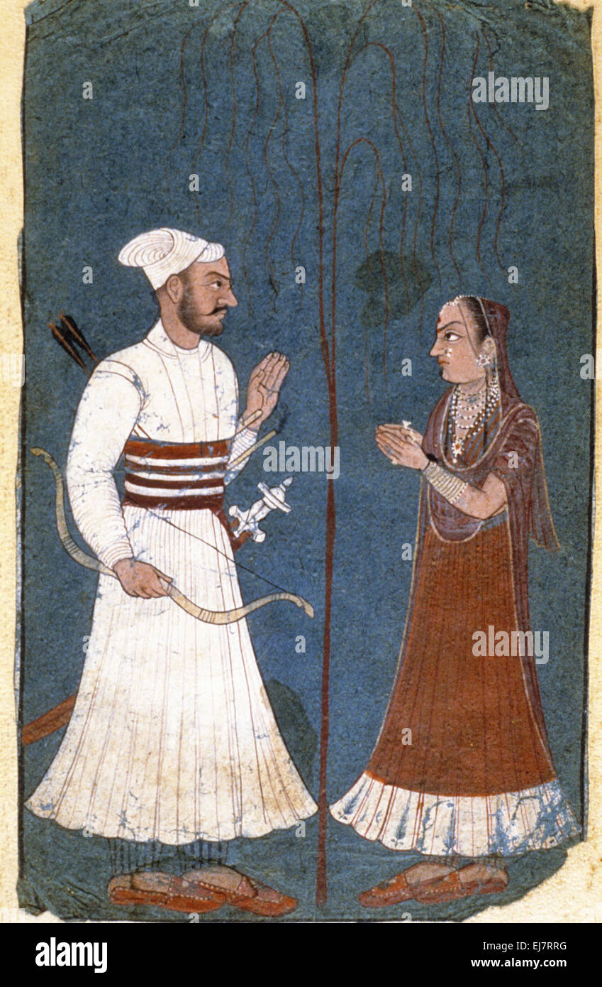Raja (re) e le donne. Rajput di pittura in miniatura circa 17th. Secolo D.C. India Foto Stock