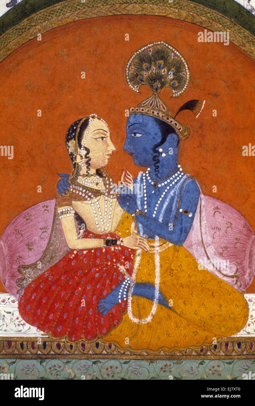 Ragamala-Rag Dipaka- Krishna e Radha. Rajput di pittura in miniatura circa circa 1820 A.D. India Foto Stock